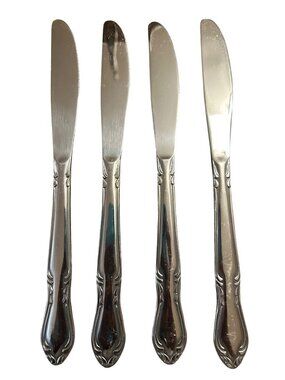 Oneida Stainless Steel Strathmore Deluxe Scroll Flatware Dinner Knives Set Of 4